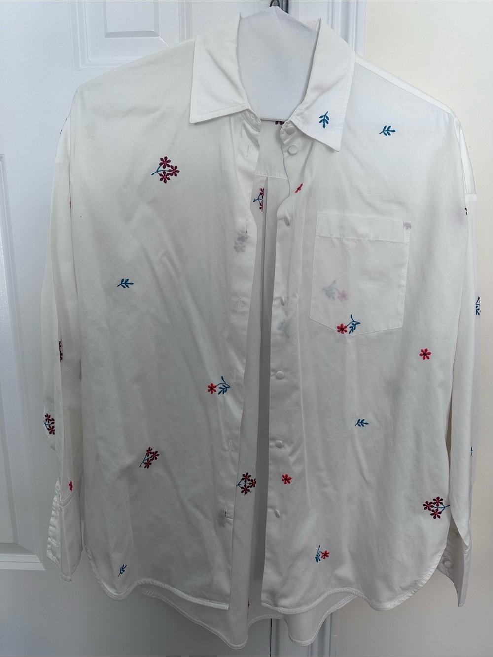 Something Navy White Button-Down Shirt w/ Red, Pink, Orange & Blue Floral Accent